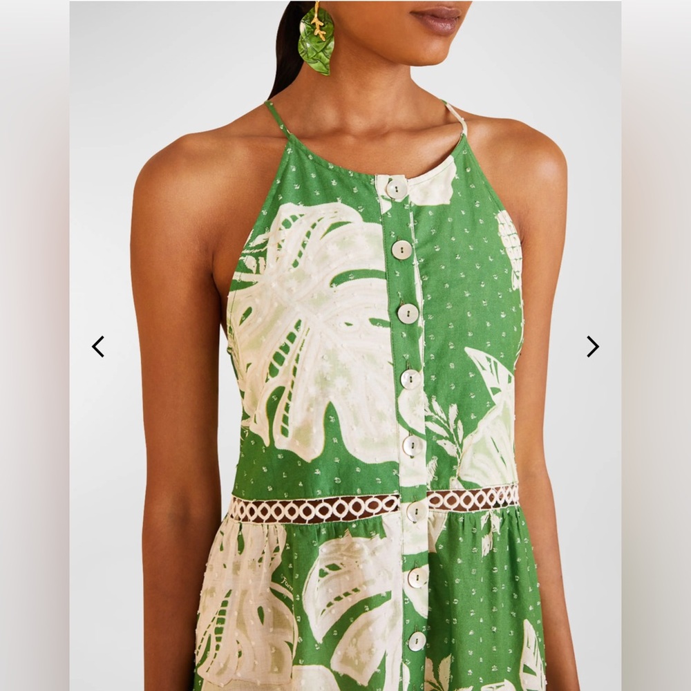 Farm Rio Lace Monsteras Embroidered Ruffle-Hem Midi Dress - Picture 5 of 10